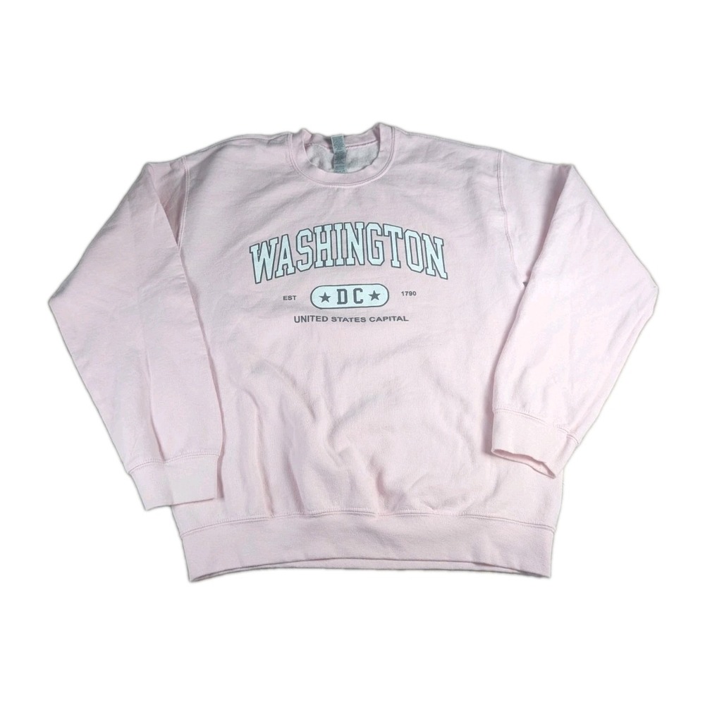 Washington DC Crewneck Sweatshirt Pink Gildan Heavy Blend Women's Medium Graphic